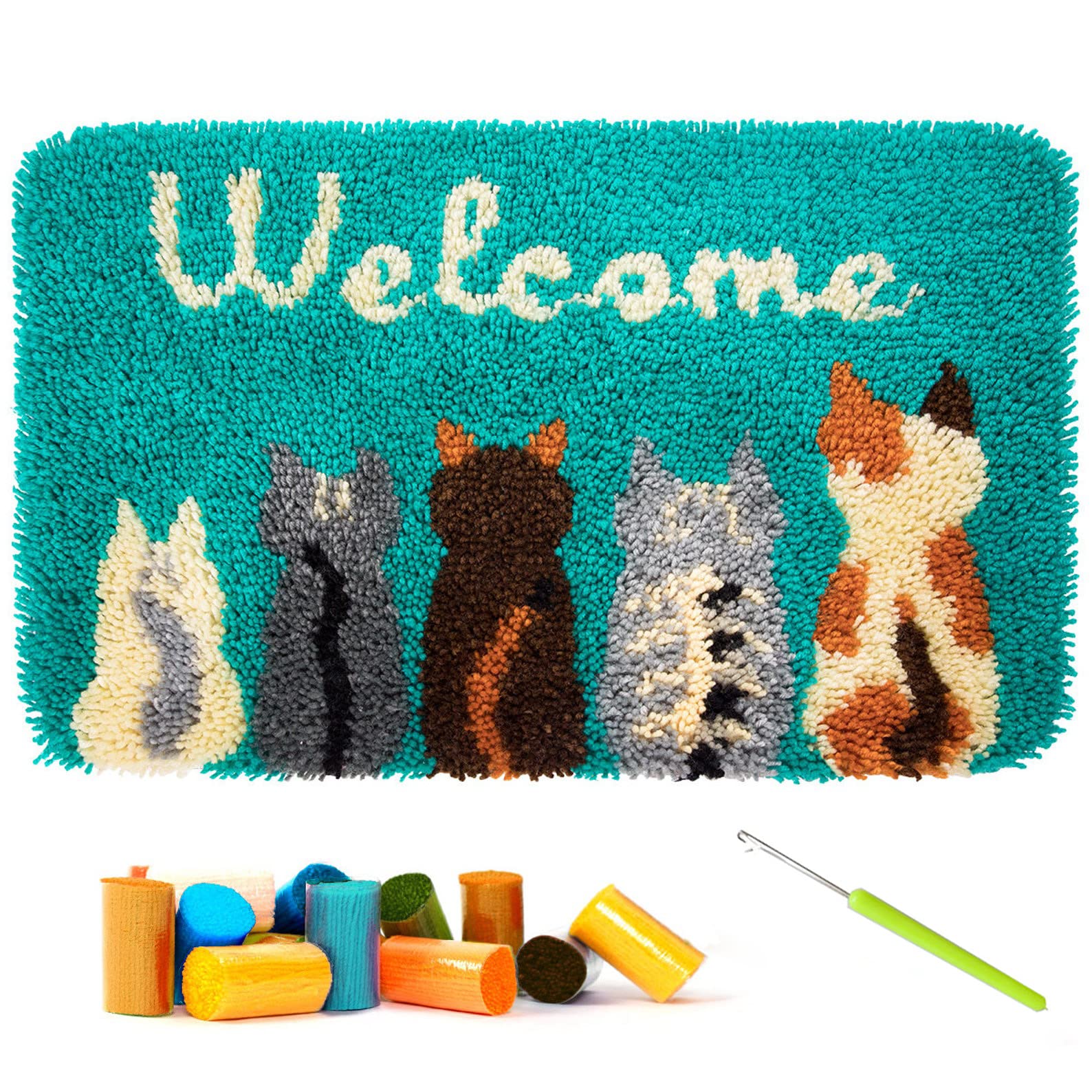 DEAR MODEL Halloween Knüpfhaken-Set – DIY Teppich, 50,8x38,1 Cm, Schwarze Katze
