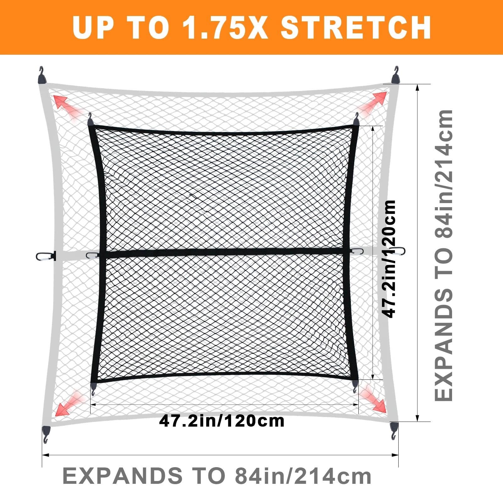 Rete Portaoggetti Auto Rete Di Carico Per Camion Pick-up SUV Furgoni Organizer A Doppio Strato Altamente Elastico Con Borsa Portaoggetti Pieghevole Ed Estensibile Rete da carico(Monolayer)