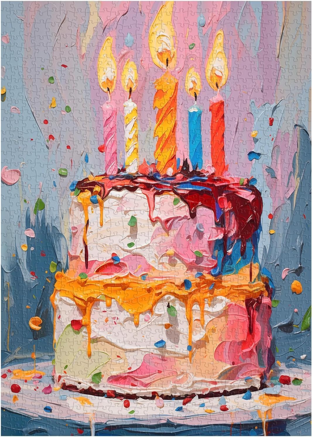 Birthday Cake Puzzles for Adults 1000 Pieces, Colorful Cake Art Puzzles Painting Puzzle, Happy Birthday Puzzle Food Challenging Jigsaw Puzzles