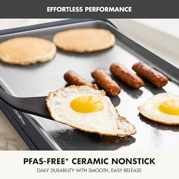 GreenPan Advanced 10.5x 20 Electric Griddle with Warming Drawer, Ceramic Nonstick PFAS-Free Coating, Temperature Control, Easy and Versatile Countertop Meals, Dishwasher Safe, Graphite