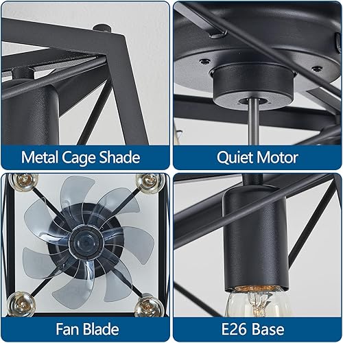 Miniatura 5 de Ventilador de techo rústico con luz, ventilador de techo enjaulado de nogal de 4 luces con luces y control remoto, ventilador de techo rústico para