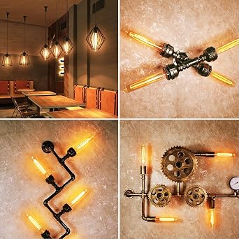 LVWIT Filament Bulbs E26 Base 720LM LED Edison Bulbs 6W 55W Equivalent T32 Brown Retro 2500K Light Bulb White 4 Pack | Not compatible with dimmers