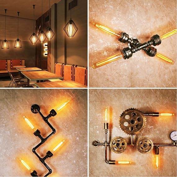 LVWIT Filament Bulbs E26 Base 720LM LED Edison Bulbs 6W 55W Equivalent T32 Brown Retro 2500K Light Bulb White 4 Pack | Not compatible with dimmers