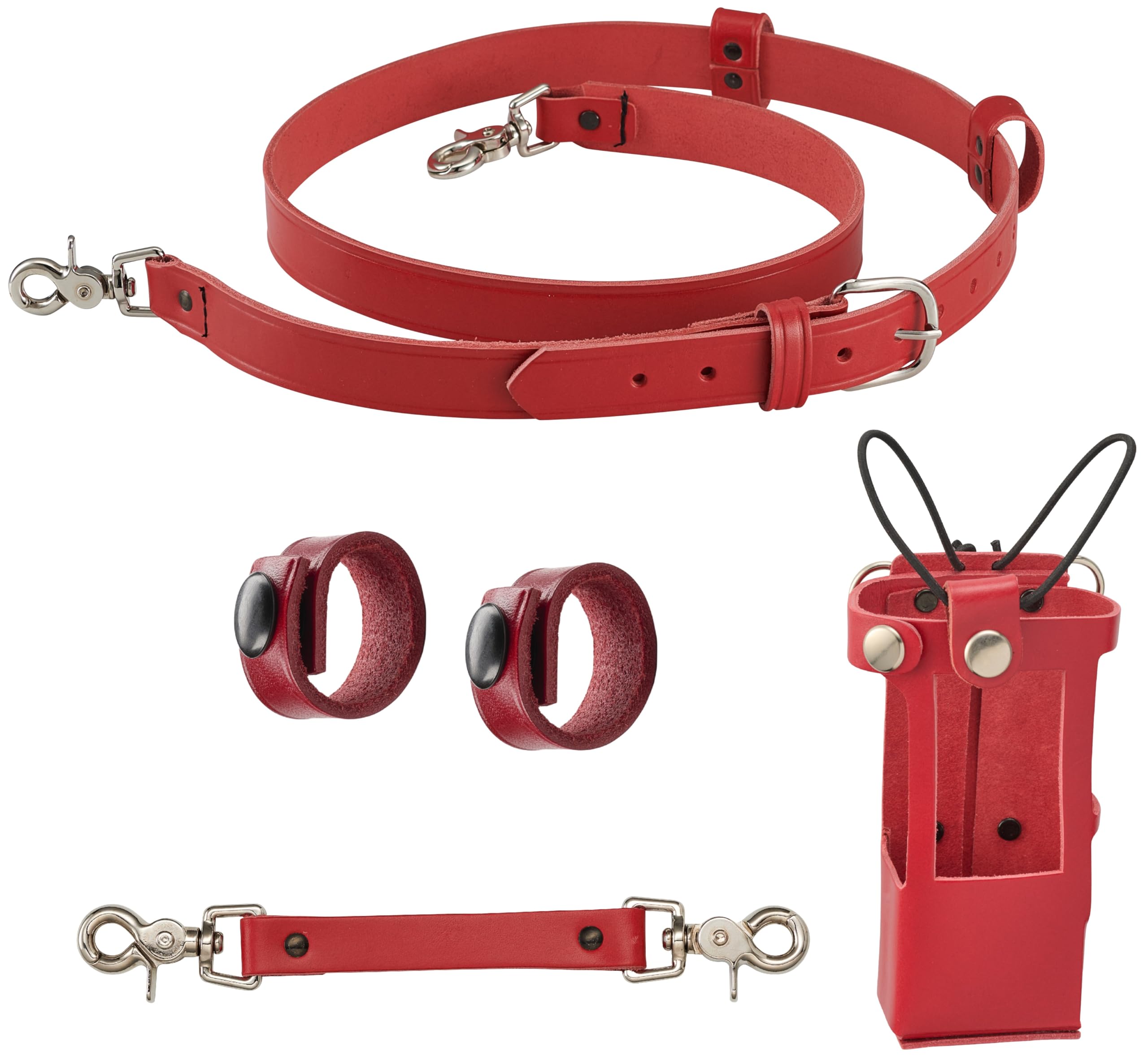 Shield Wallets Firefighter Radio Strap and Holder Bundle - Red Leather Set Includes Holster with Chrome Snaps, Sway Strap, Cord Keepers