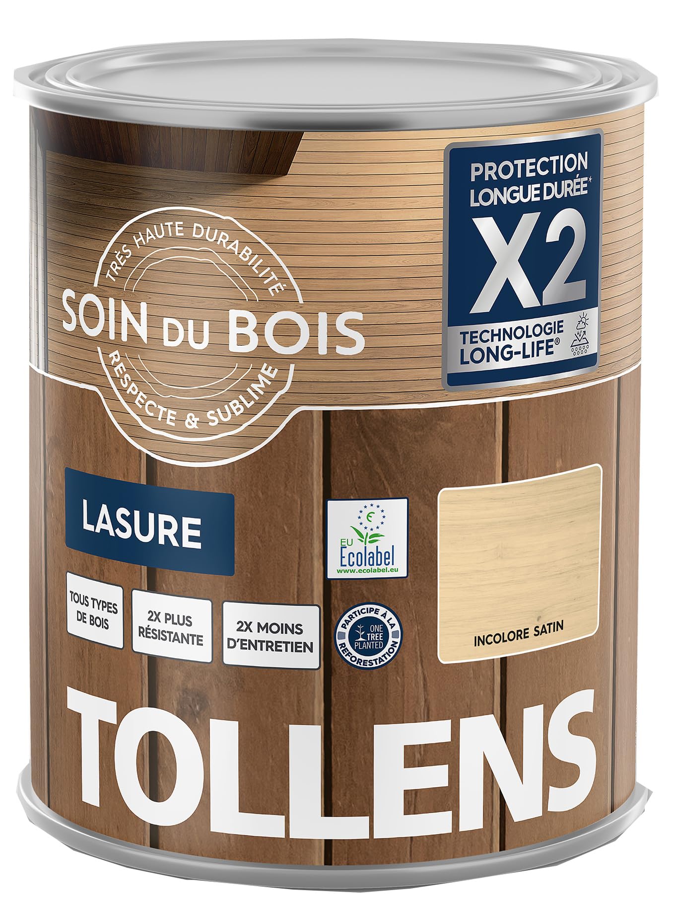 Tollens - Lasure - Ultra Résistante - Adhérence Renforcée - Protège et Décore - Protection Anti-UV - Technologie LONG-LIFE - Satin - Incolore - 1L