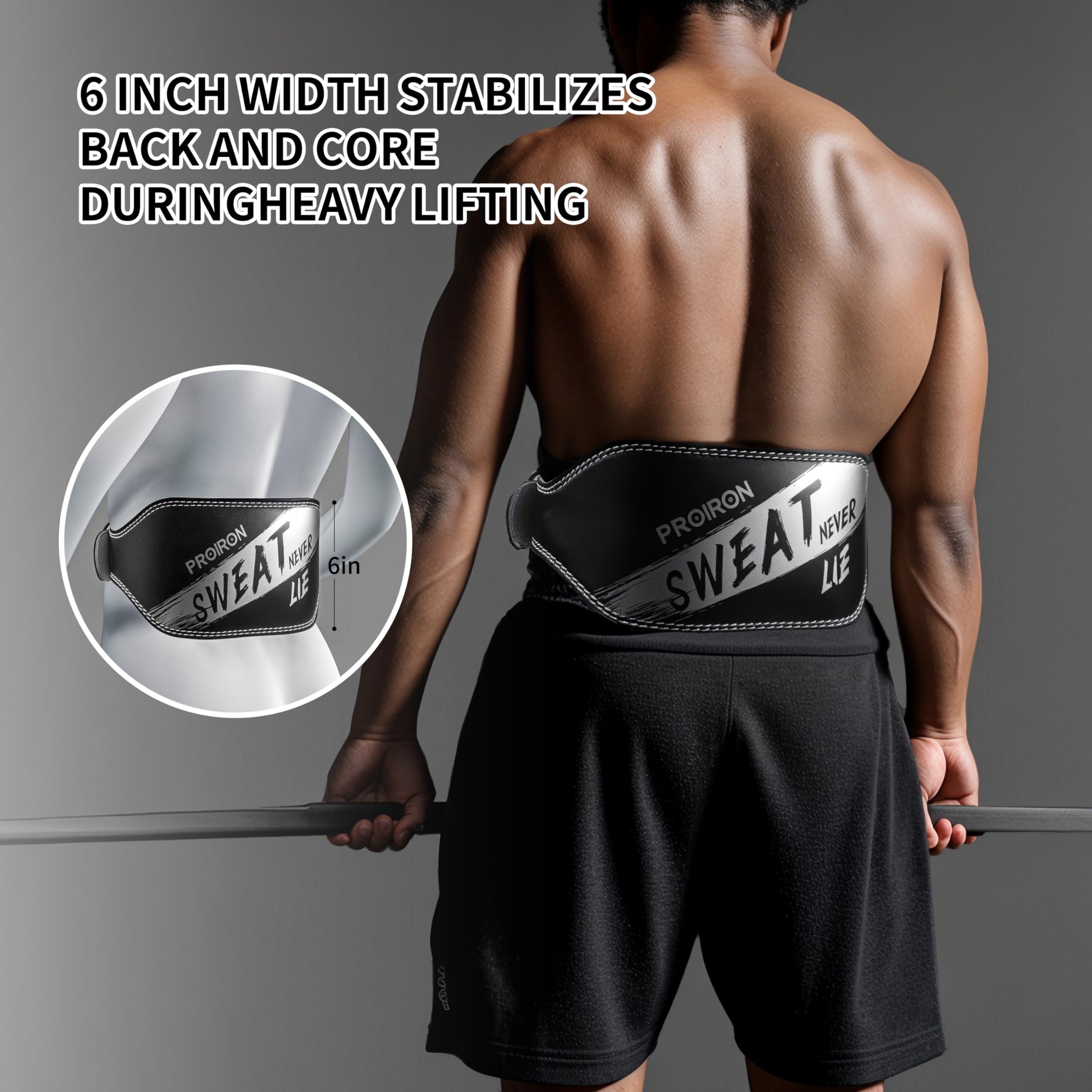 PROIRON Cintura Sollevamento Pesi, Pelle Bovina Cinta palestra bodybuilding, Supporto Lombare Imbottito da 6", Cintura Powerlifting Uomo, Cintura squat