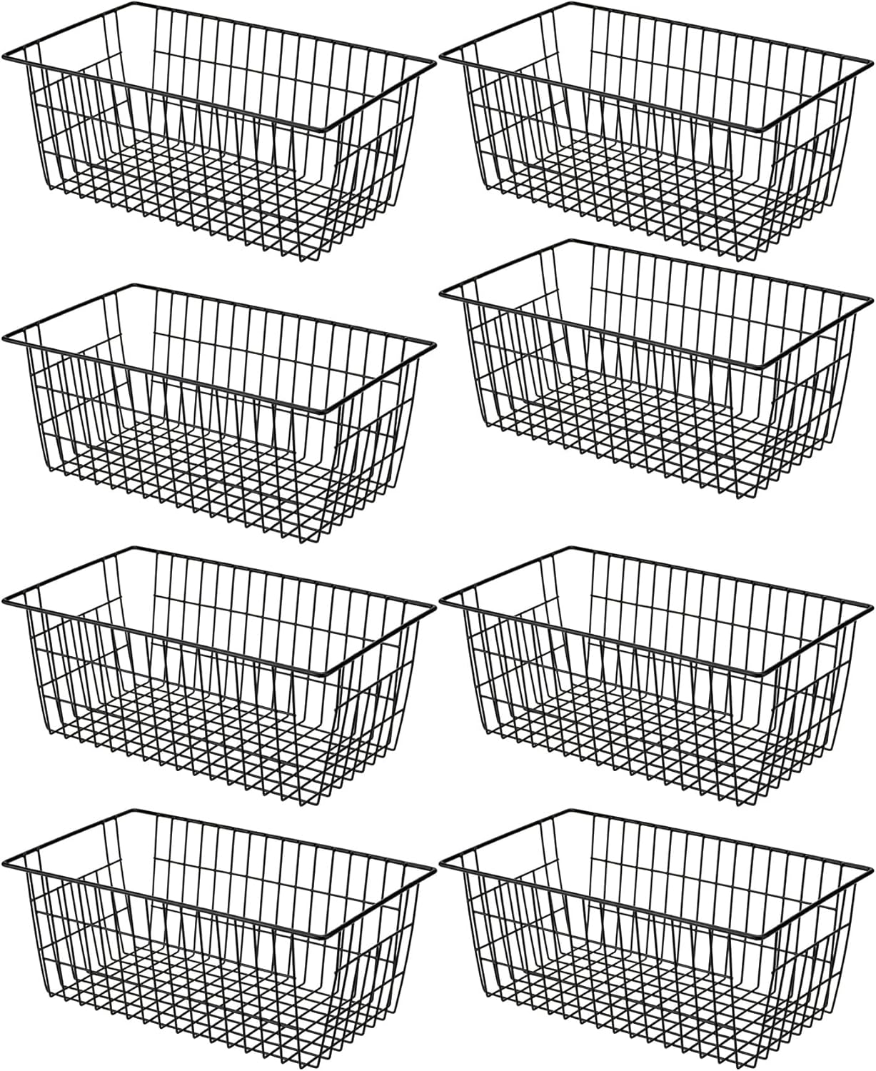 SANNO 15.7" Black Wire BasketsBin Organizer Food, Kitchen, Basket Organizers Bins for Home, Bathroom, Closet Organization set of 8 Black-8