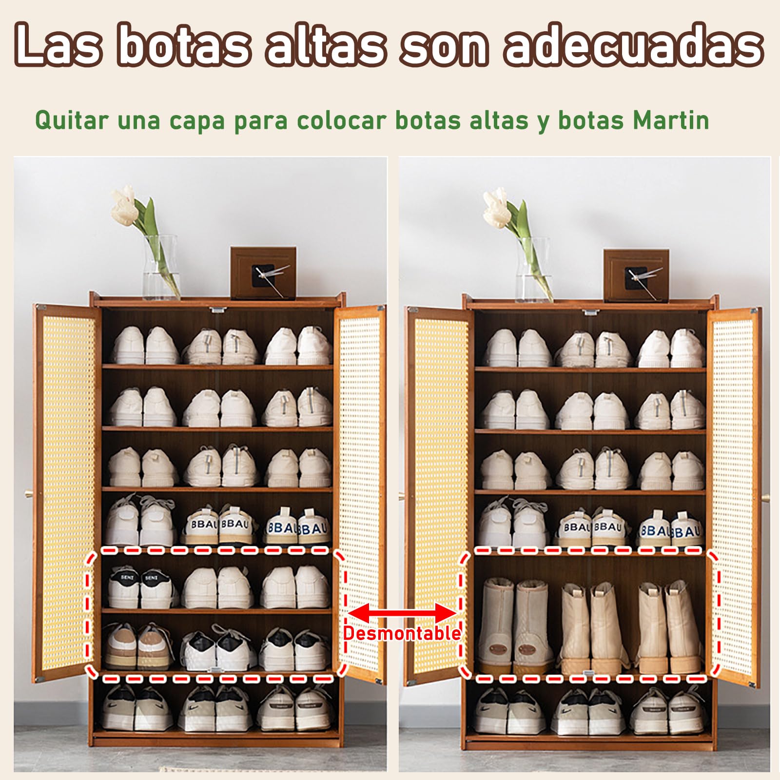 Armario Zapatero para 15-40 Pares, Mueble de Bambú, Ahorro de Espacio, Mueble Zapatero Estrecho,nizador de Zapatos para Entrada, Zapatero Oculto,Zapatero con Puertas para Salón y Recibidor