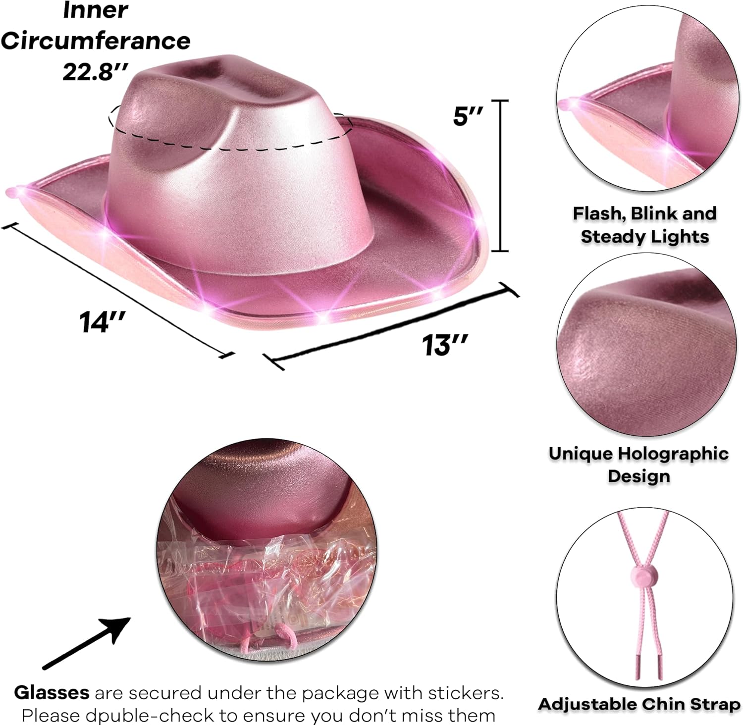 Funcredible Light Up Cowboy Hat and Glasses - Holographic Led Cowboy Hats for Women - Space Cowgirl Costume Outfit - Image 2