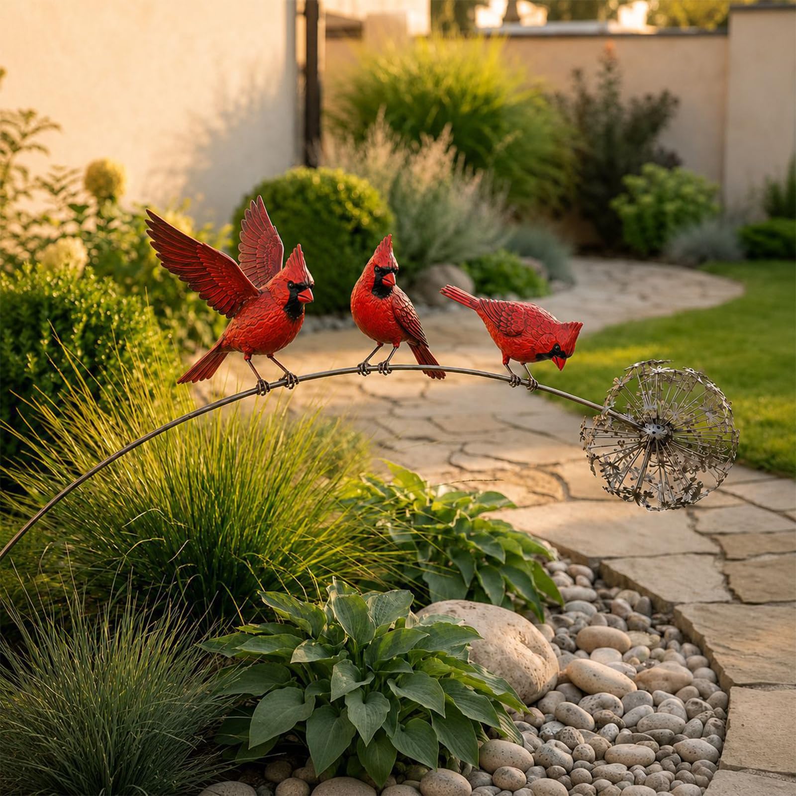 JORCEDI Garden Ornaments Outdoor, Metal Robin Garden Stake, Memorial Garden Decorations for Gift Lawn Patio Backyard (Red Bird)