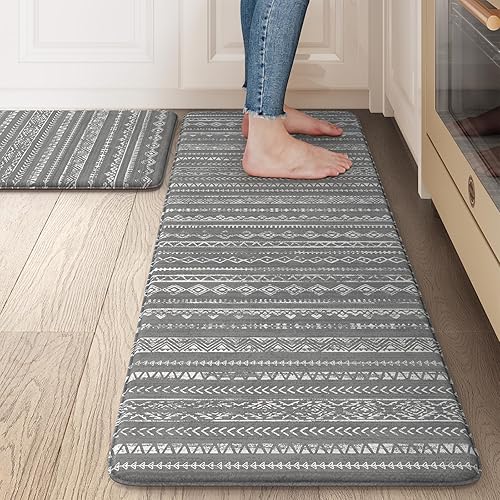 Ailsan Alfombras de cocina antideslizantes, antifatiga 2 piezas, tapete de cocina impermeable acolchado, tapete de cocina extra grueso de espuma