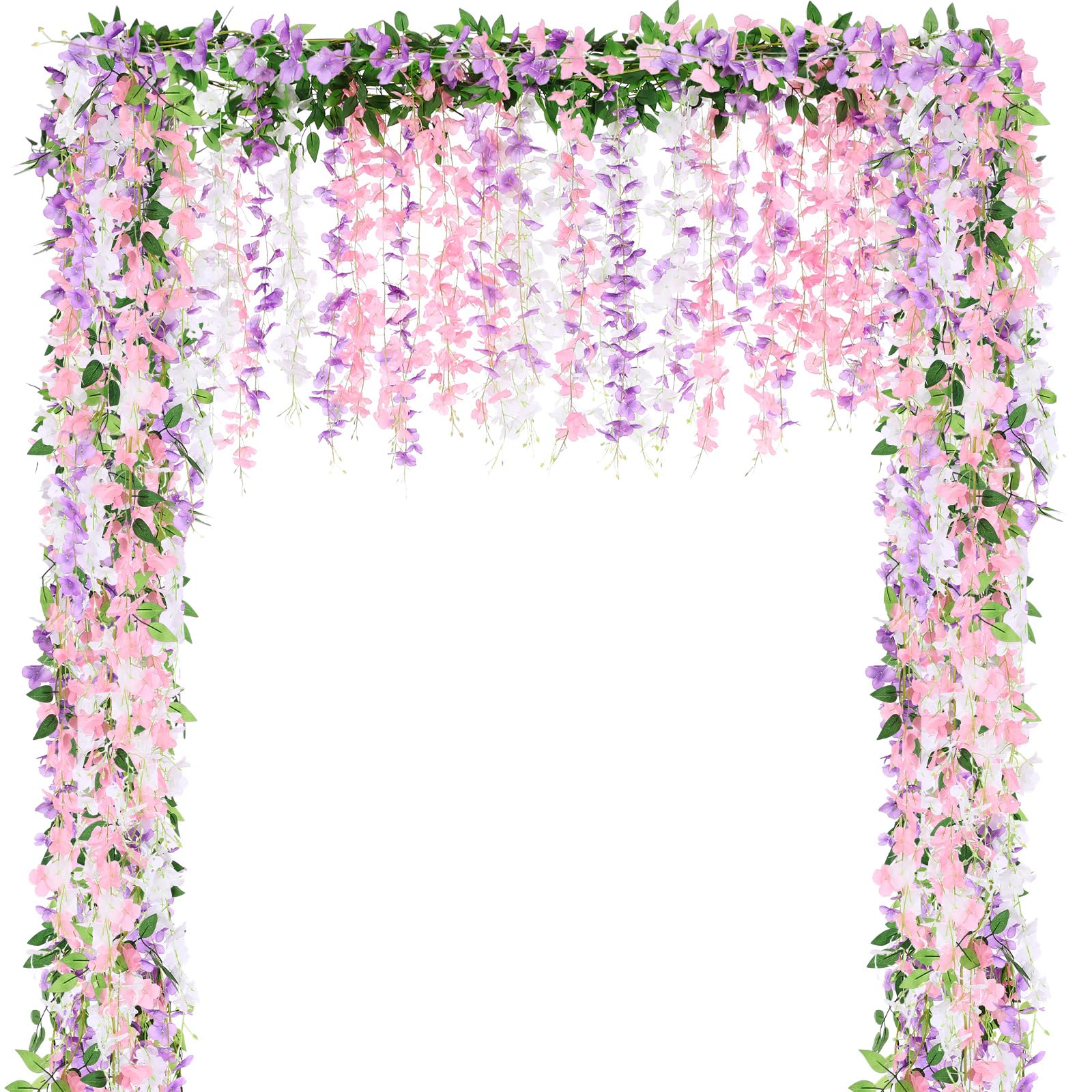 Thiccywoov 4pcs Wisteria Artificial Flowers Garland, 7.2Ft/Piece Wisteria Hanging Flowers Garland for Wedding Arch Decoration Outdoor Ceremony Home