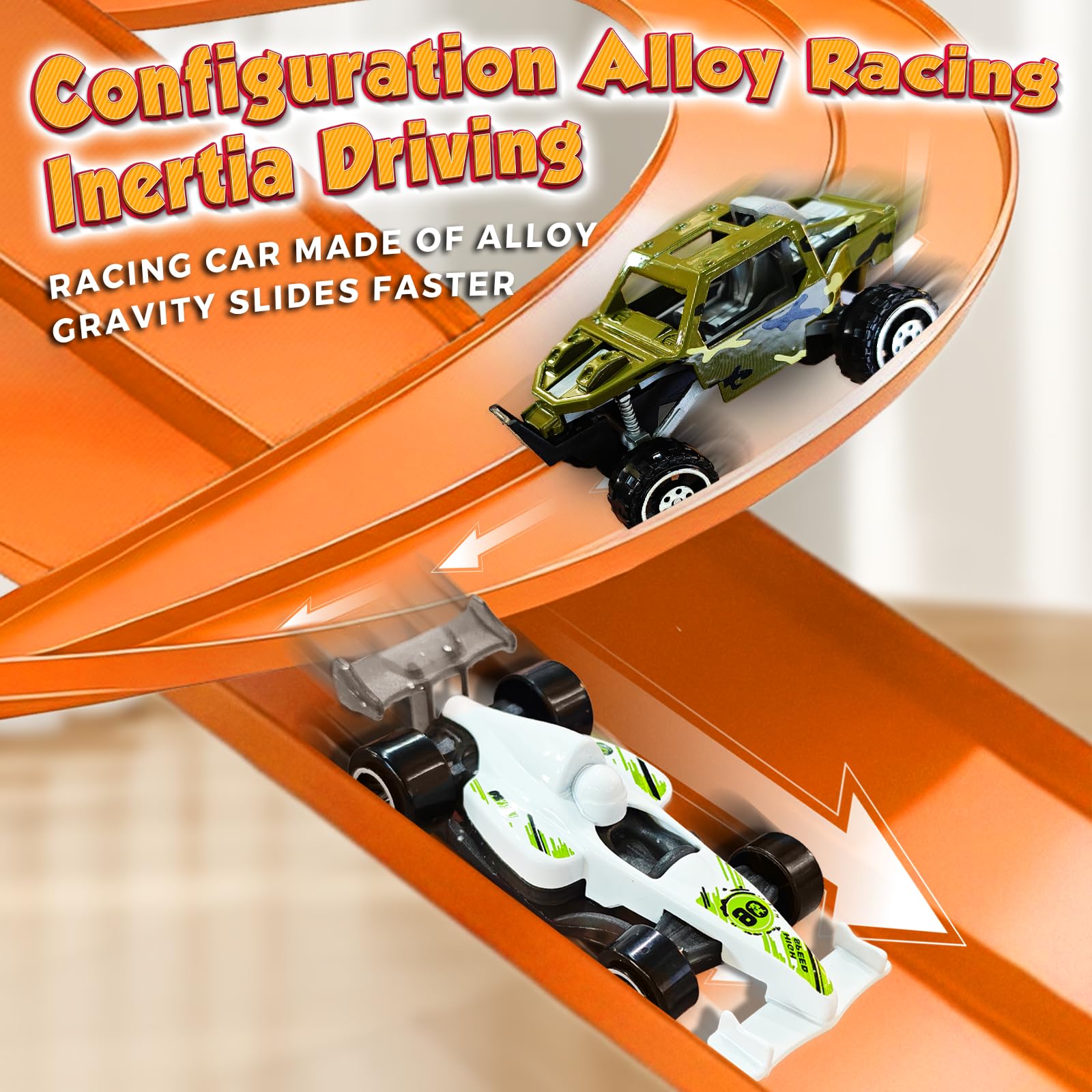Portable 5m Flexible Race Car Track Set including 4 Cars & 2 Off-road Vehicles - Image 4