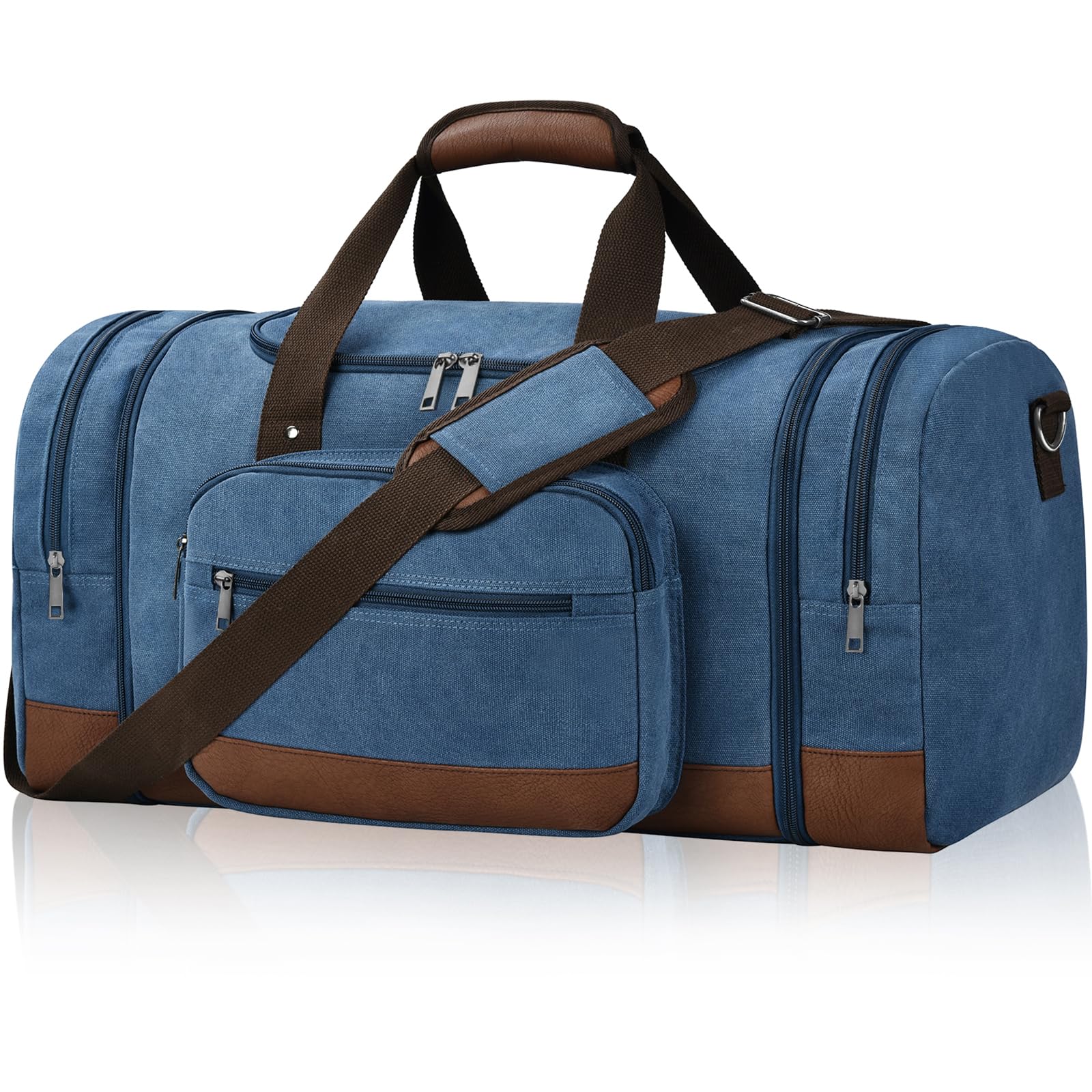 Litvyak Duffle Bag for Travel, Large 60L Canvas Travel Duffel Bags Overnight Weekend Gym Carry On Luggage Bag for Men & Women(Blue)
