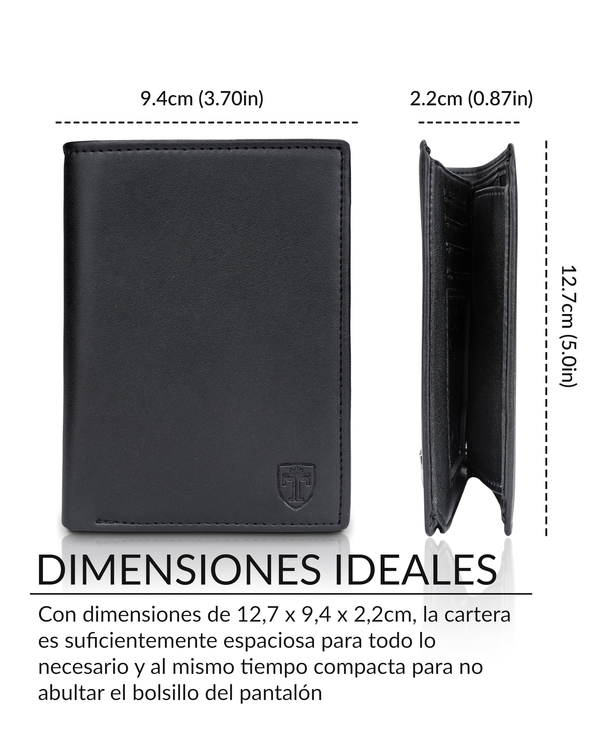 TRAVANDO Cartera Hombre Dublin con Bloqueador RFID Billetera Negra Tarjetero Monedero
