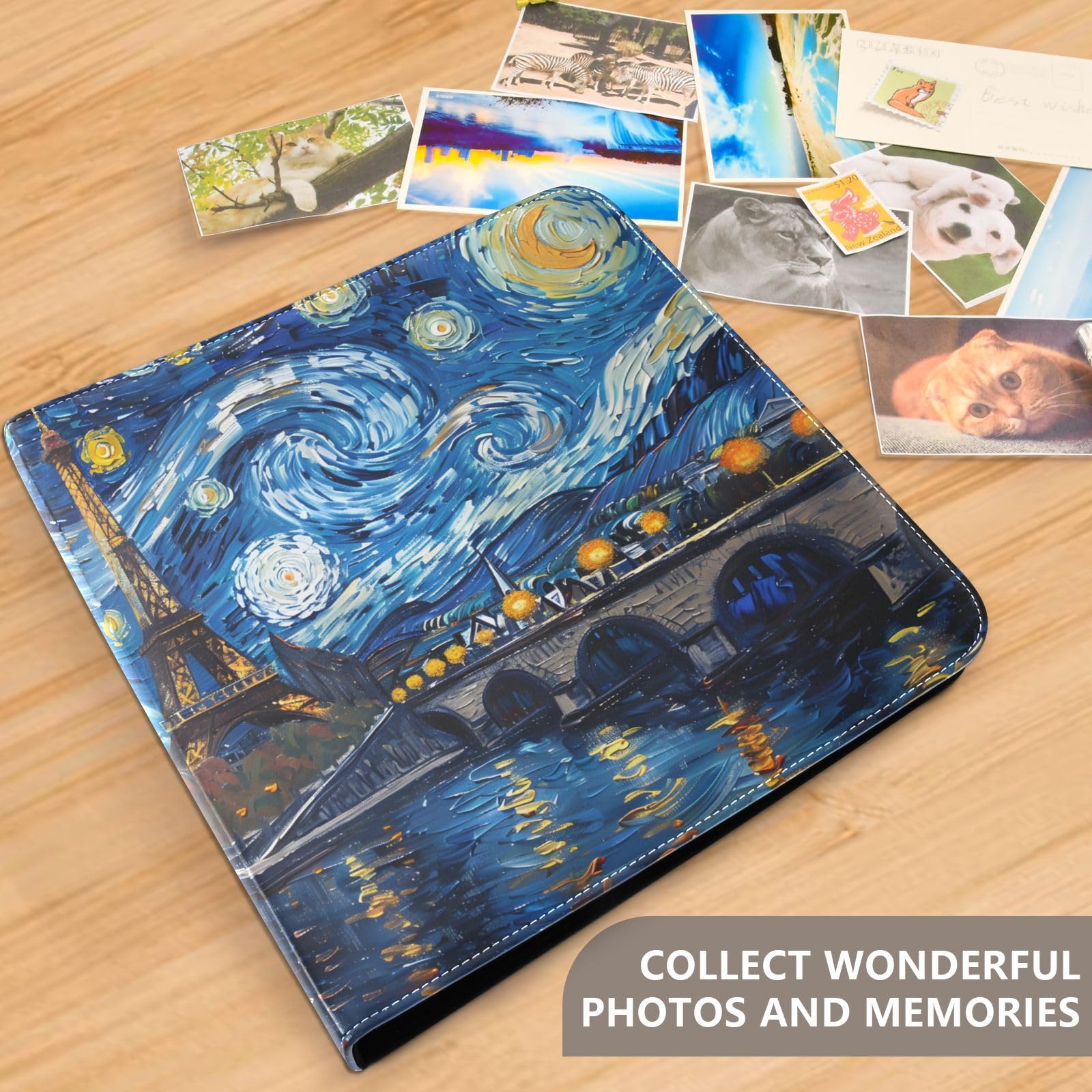 JIPONI Night Paris Van Gogh, duży album fotograficzny, do samodzielnego wykonania, skórzana okładka, album do scrapbookingu, na zdjęcia 10 x 18 x 18 cm, samoprzylepny album pamiątkowy na ślub, dla