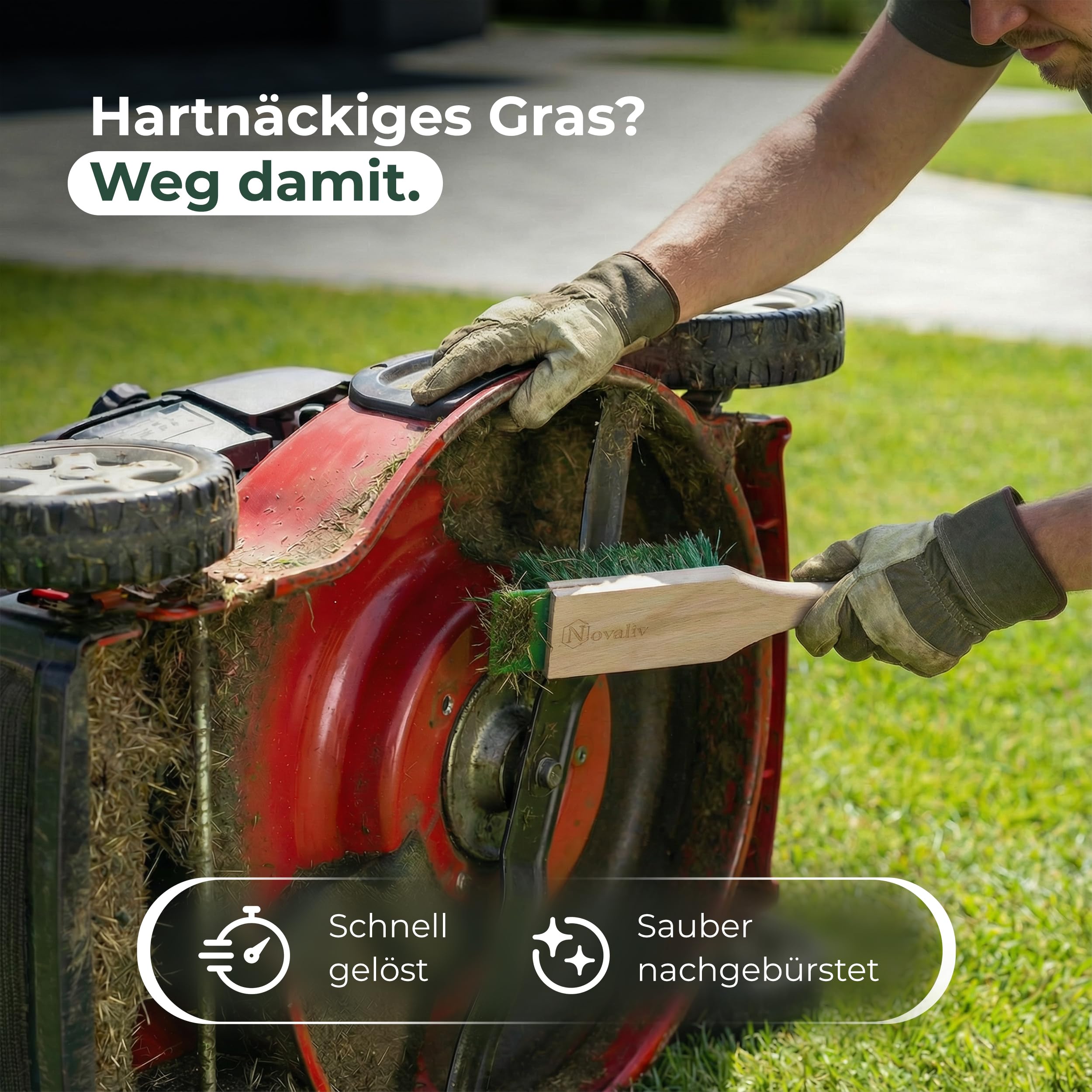 Novaliv szczotka do czyszczenia kosiarki do trawy ze skrobakiem, 30 cm, nadaje się do elektrycznych kosiarek samojezdnych i kosiarek z siedziskiem, jak również do ręcznych zamiataczy i nożyc do