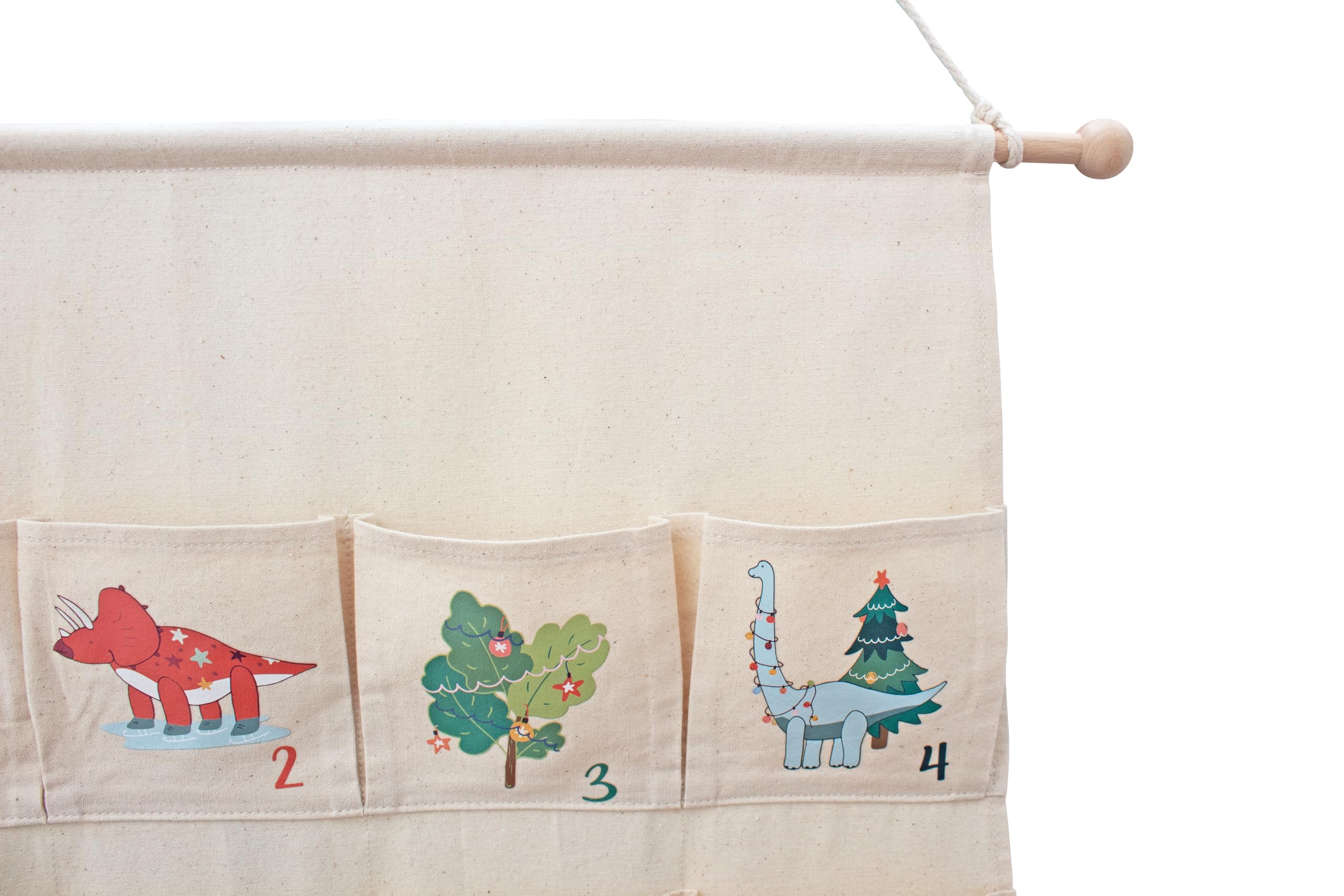 Adventskalender zum Befüllen, Kinder, Stoff, Alternative zu Tüten, groß xxl, Holz, Idee für Weihnachten 2025, hängend, Wandkalender, Wandteppich, wiederverwendbar, für Mädchen Jungs [Dinosaurier]