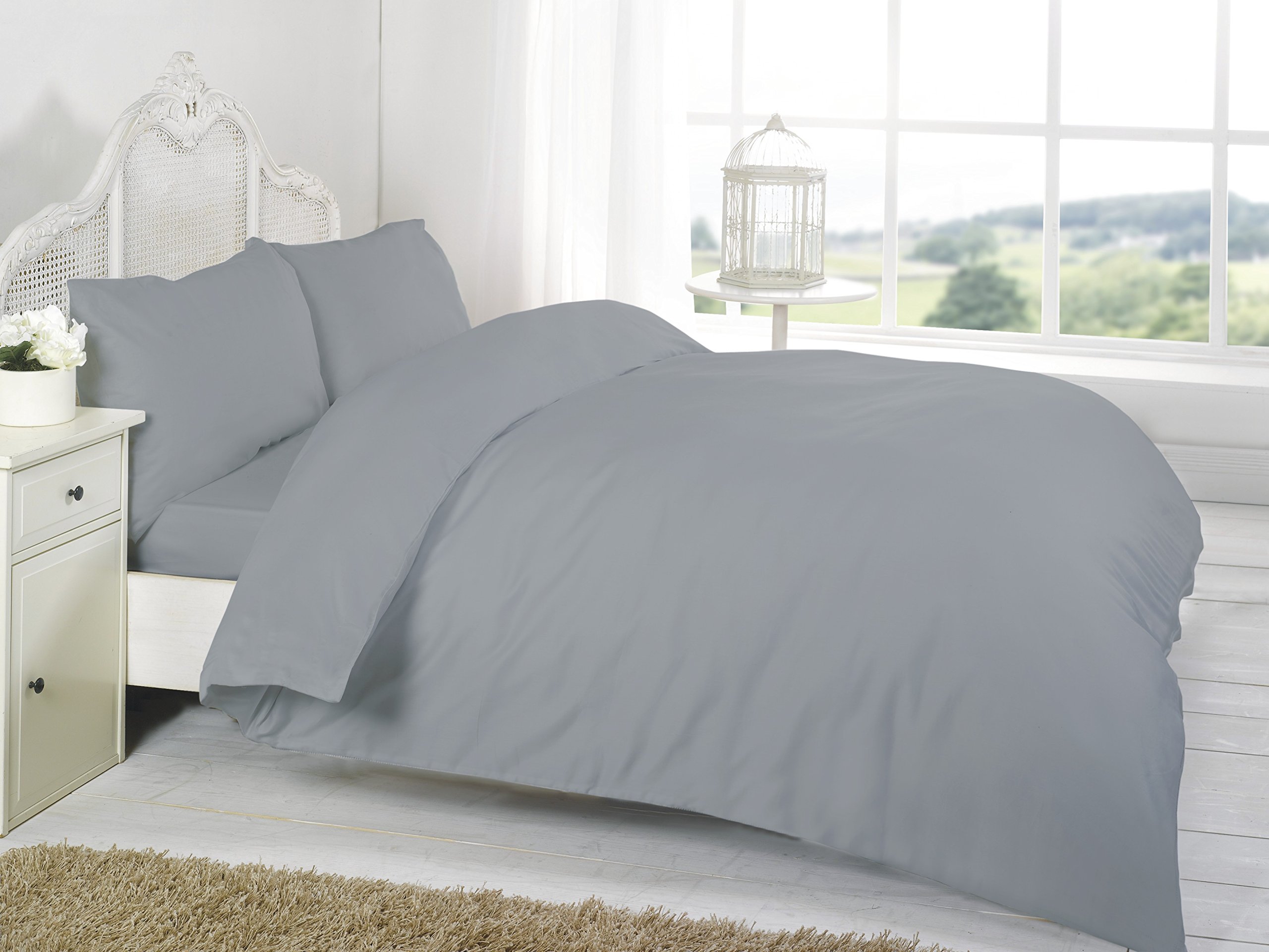 Amigozone Grey Luxury 100% Egyption Cotton Duvet Cover Set Plain 200 Thread Count (Double, )