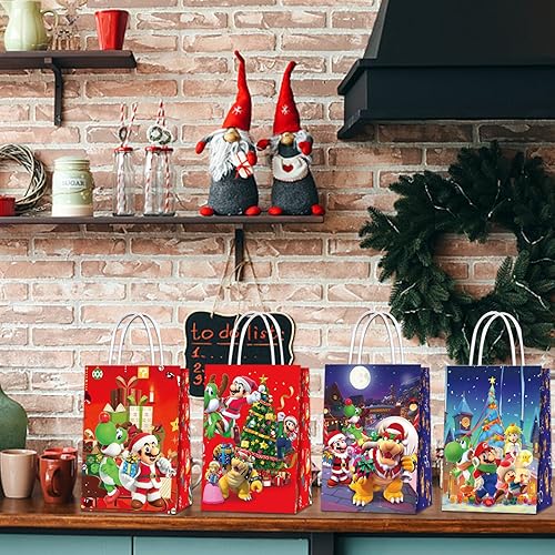 Miniatura 6 de OGHOBLYE Mario - Bolsas de fiesta de Navidad, bolsas de regalo con asas, regalos de fiesta de cumpleaños de Mario Navidad, suministros de decoración