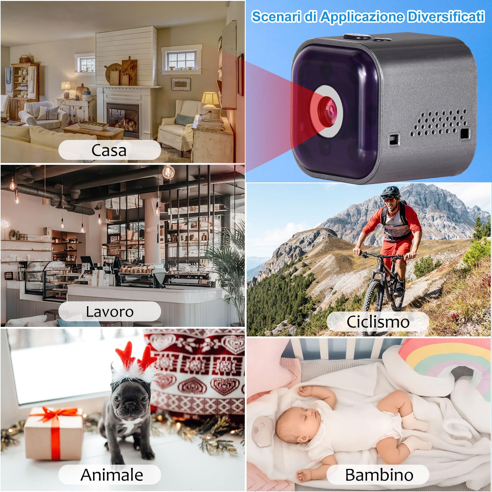 Telecamera Spia WiFi Interno, Mini Videocamera Sorveglianza 1080P con Visione Notturna, Telecamera Nascosta,Rilevamento di Movimento e Controllo Remoto via App