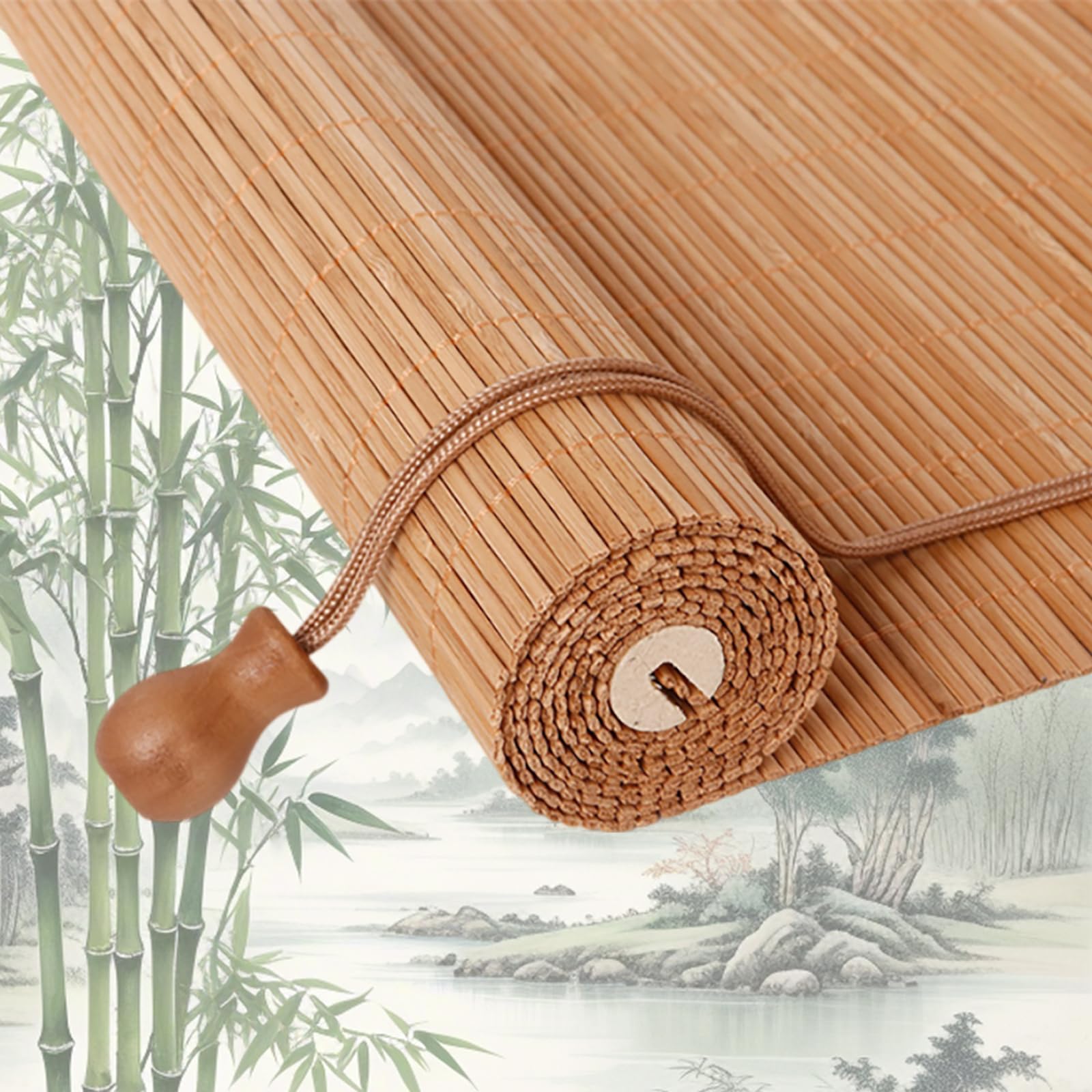 Retro Bamboo Roller Blinds, Natural Wood Window Shades Blinds Anti-UV Dustproof Decorative Curtain, Screen Partition Blind, for Indoor/Outdoor/Garden — image 1