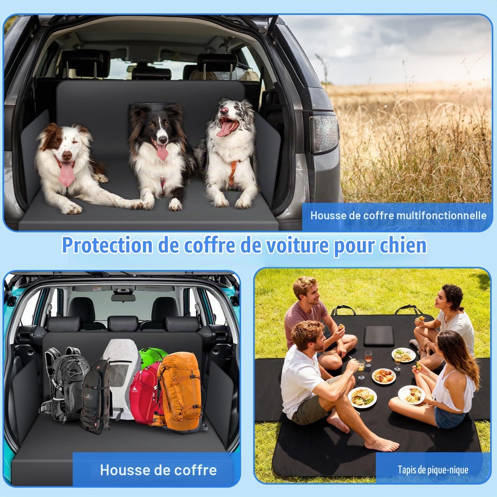 AiQInu Universelle Protection Coffre Voiture Chien 184 * 105cm, Imperméable, Antidérapante, Résistante aux Rayures, Protection Voiture Chien pour SUV, Berline, Break