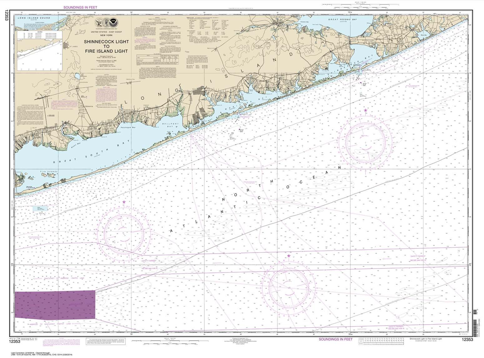 Paradise Cay Publications NOAA Chart 12353: Shinnecock Light to Fire Island Light 34 x 46 (Traditional Paper)