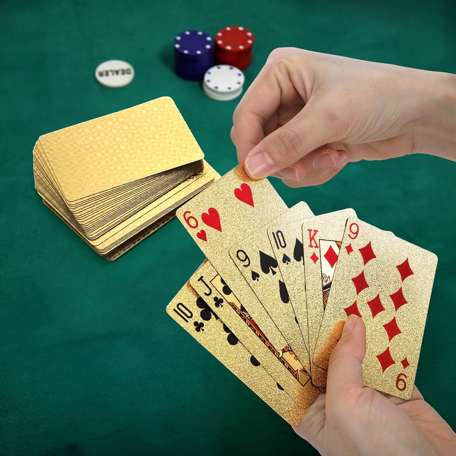 Suwimut 6 Pack Playing Cards, Waterproof Plastic Playing Cards Premium Foil Standard Index Deck of Cards for Adults Seniors, Trick Card for Table, Pool Game, Beach Trip, Camping, Party
