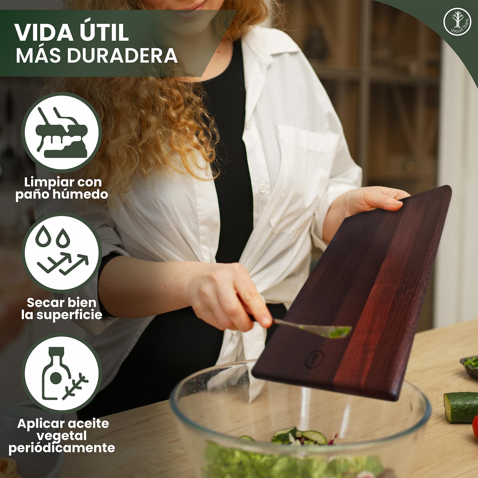 Tabla Madera Cocina 45x25x1,5 | Fresno Termotratado Premium Reversible e Higiénica | Tabla Profesional para Carne, Pan o Quesos | Tabla de Cortar Grande, Ligera y Resistente a la Humedad | WoodStare