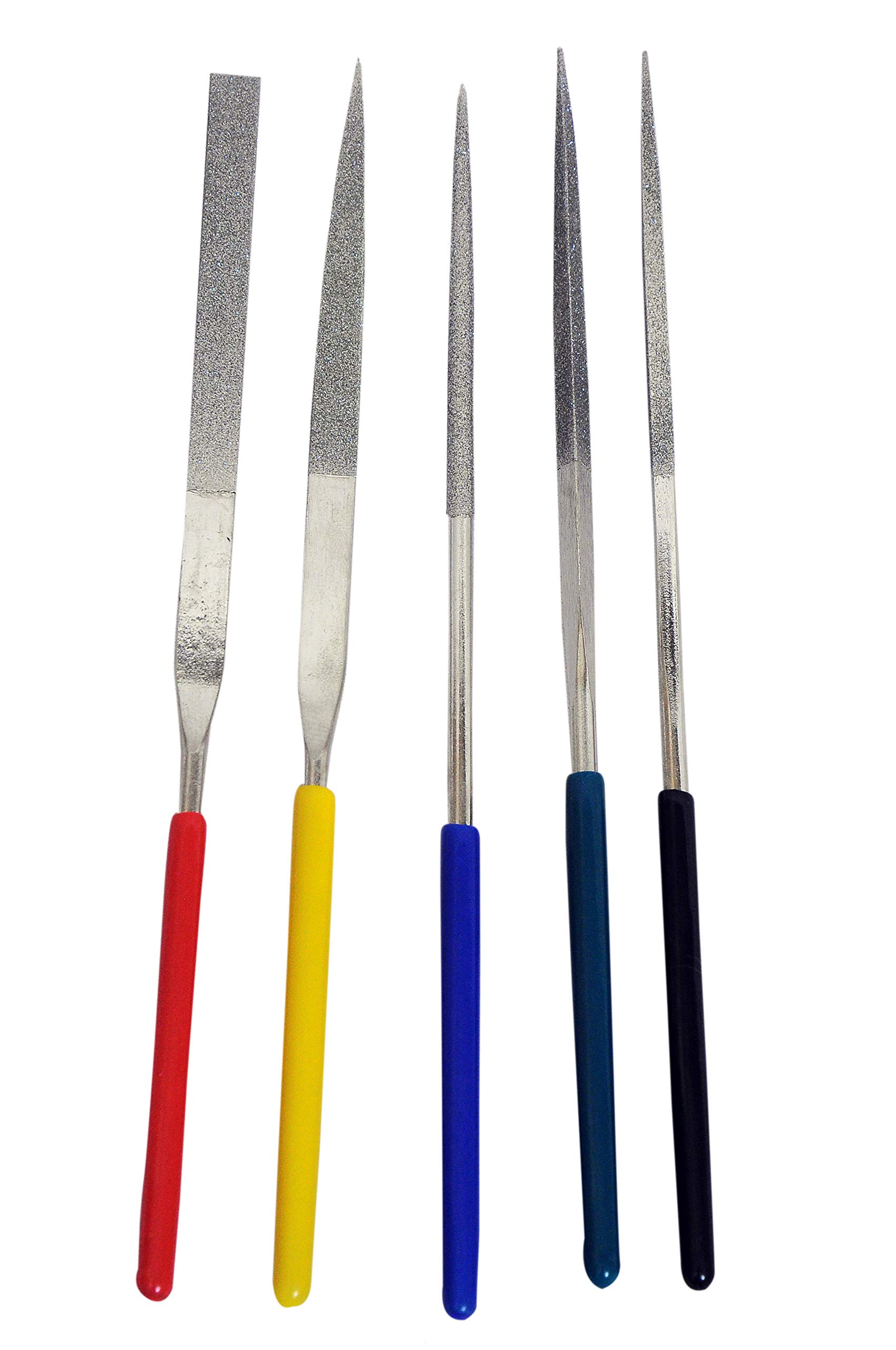 Jon Bhandari Tools 5pcs Diamond Coated Precision Needle File Set (3x140mm) | Flat, Round, Triangular, Half Round & Square Files for Metal, Glass, Ceramic, Jewellery & Craft Work