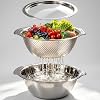 2Pcs Kitchen Colander & Mixing Bowl Set,28cm Stainless Steel Colander Strainer Bowl with Handle and Lid,Kitchen Food Strainer Basket for Draining Pasta,Washing Fruits,Veg and Meal Preparing