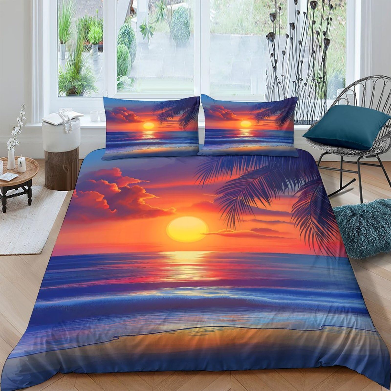 Ctjqhvkz Style-6 3D Printed Sunset Beach Fitted Sheet Microfiber Soft Ocean View Mattress Cover For Bedroom Dorm Home Decor Single（135X200cm）