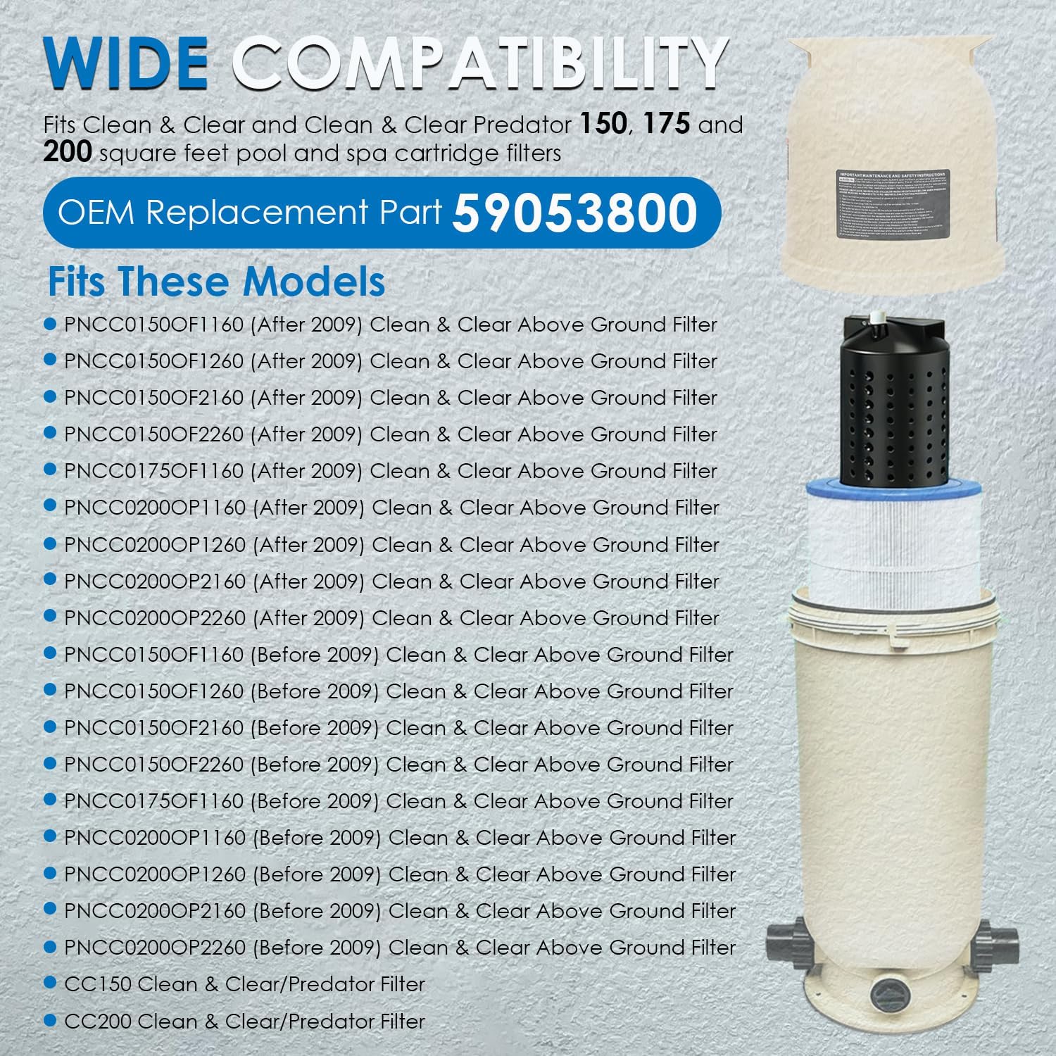 Yoursme 59053800 Center Core Replacement for Clean and Clear Predator 150, 175 & 200 Square Feet EC-160353 EC-160355 CCRP150 CCRP200 Pool/Spa Cartridge Filters