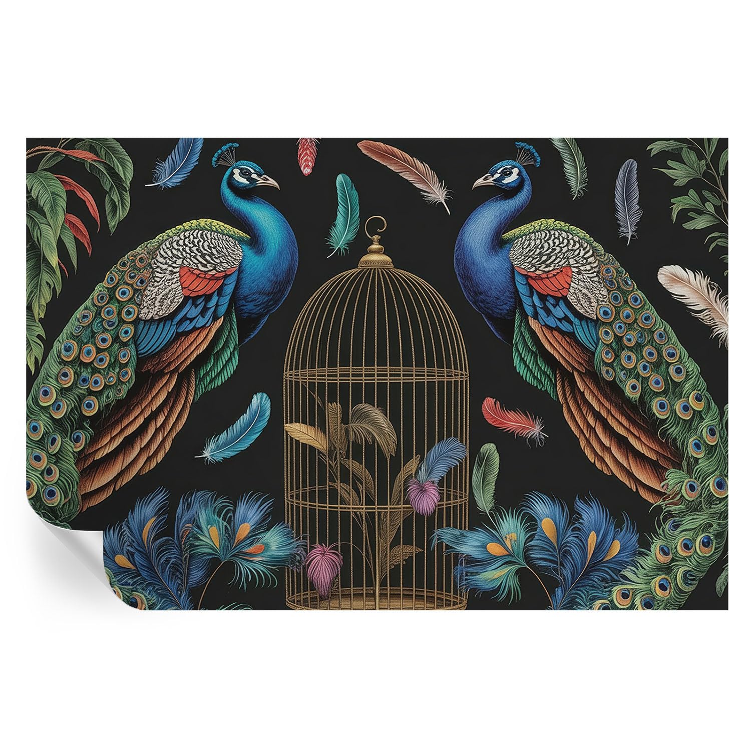 Papel pintado autoadhesivo de pavos reales 104x70 cm para decoración clásica