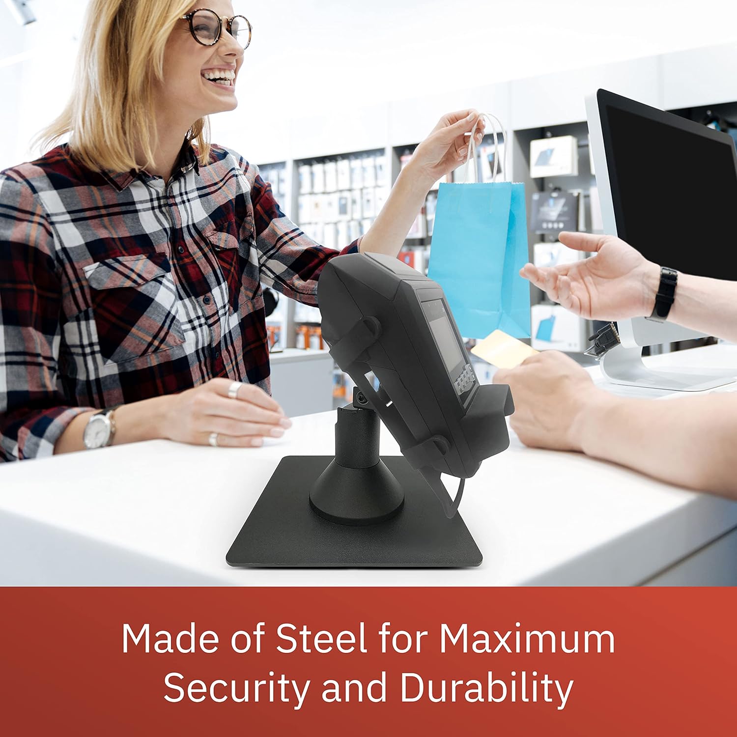 DCCStands Dejavoo Z8/Z11 Freestanding Swivel and Tilt Low Profile 4" Terminal Stand with Square Plate, Black