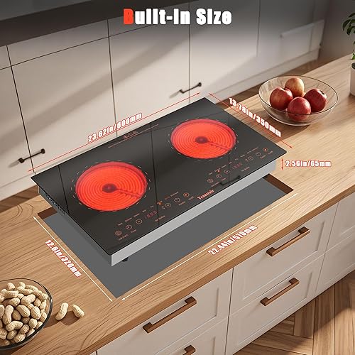 Miniatura 7 de Estufa eléctrica de 2 quemadores, estufa eléctrica de dos quemadores de 24 pulgadas, encimera de 2000 W y placa de cerámica integrada para