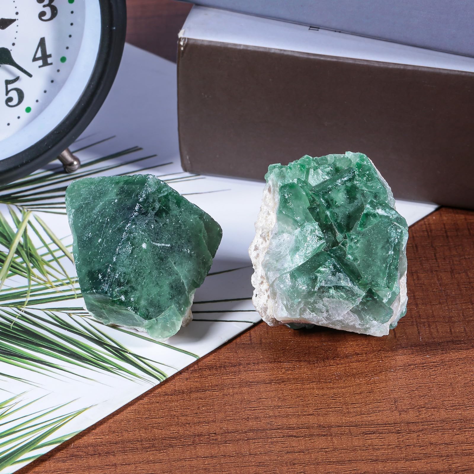 Nupuyai Natural Green Fluorite Cluster Raw Crystal Stone Specimen Madagascar Rough Fluorite for Feng Shui Meditation Office Desk Decor Crystal Healing Gift - Image 3