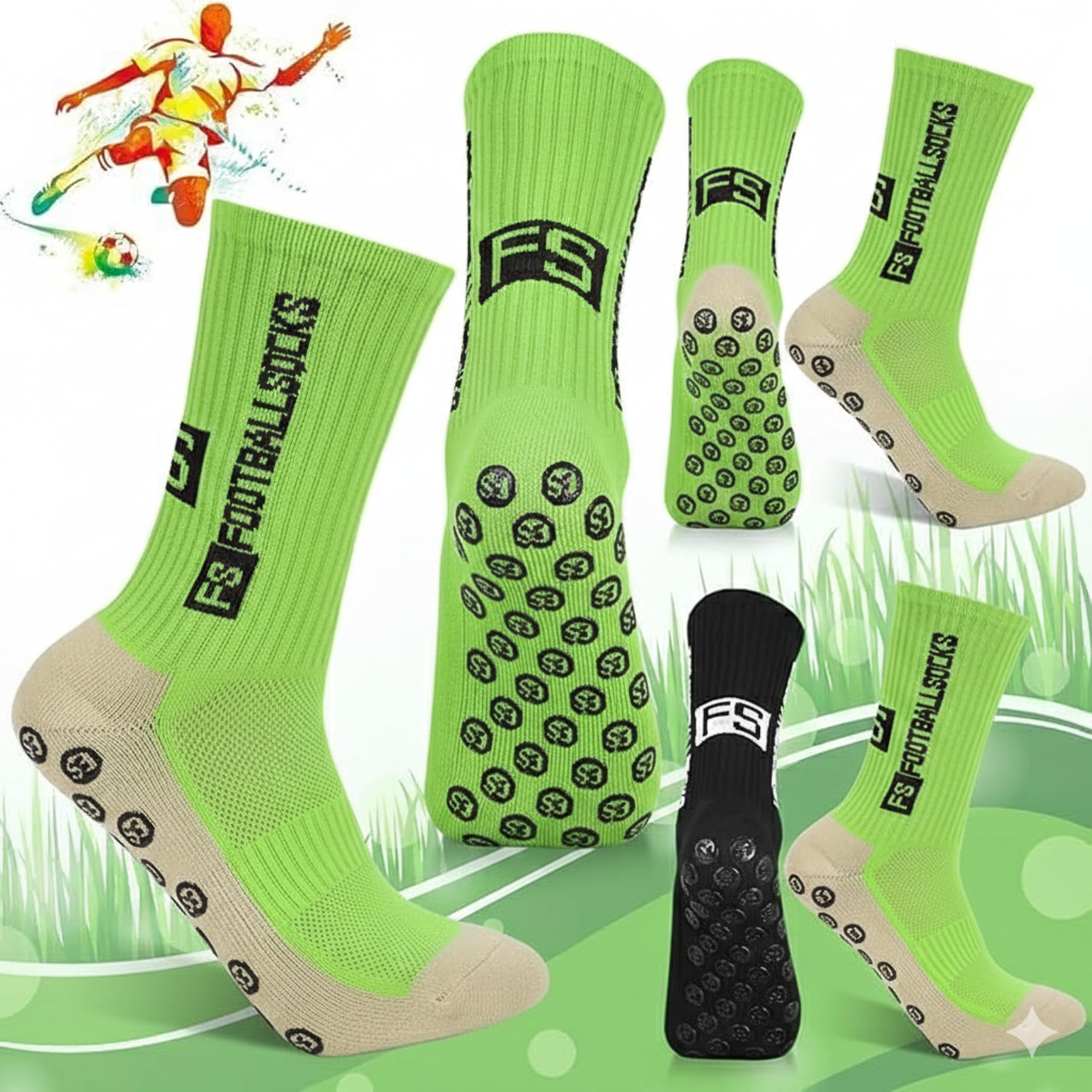 BOLDSTUFF Hi-Tech Performance Athletic Socks for Men & Women Crew Length, Anti-Slip Rubber Grip, Thick Cushion Sports Socks for Running, Gym, Yoga and Soccer (Free Size, Neon) 2