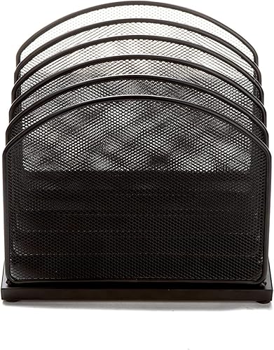 Miniatura 1 de Mind Reader Organizador de papel de malla inclinada de 5 secciones, organizador de escritorio escalonado, clasificador de papel de almacenamiento de