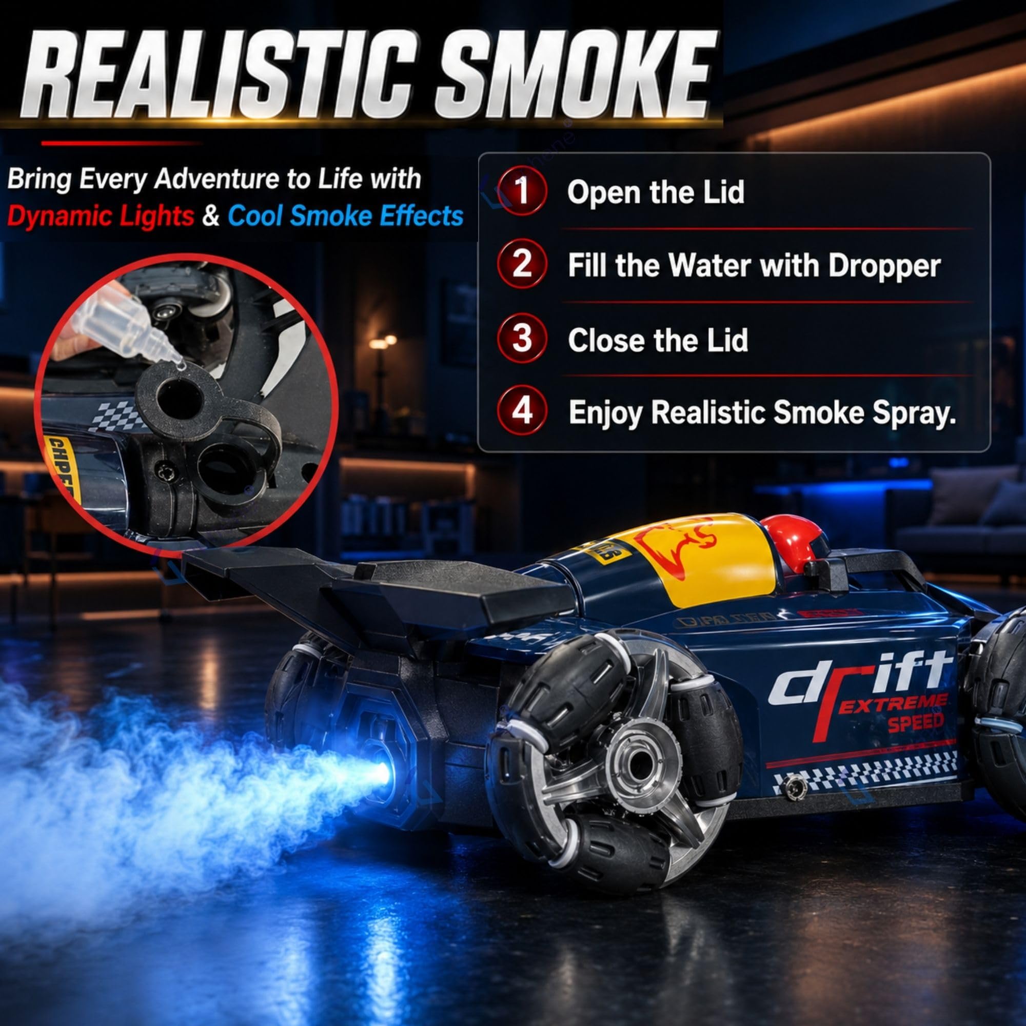 Graphene RC Drift Car - 360° Rotation & Smoke Effects -5