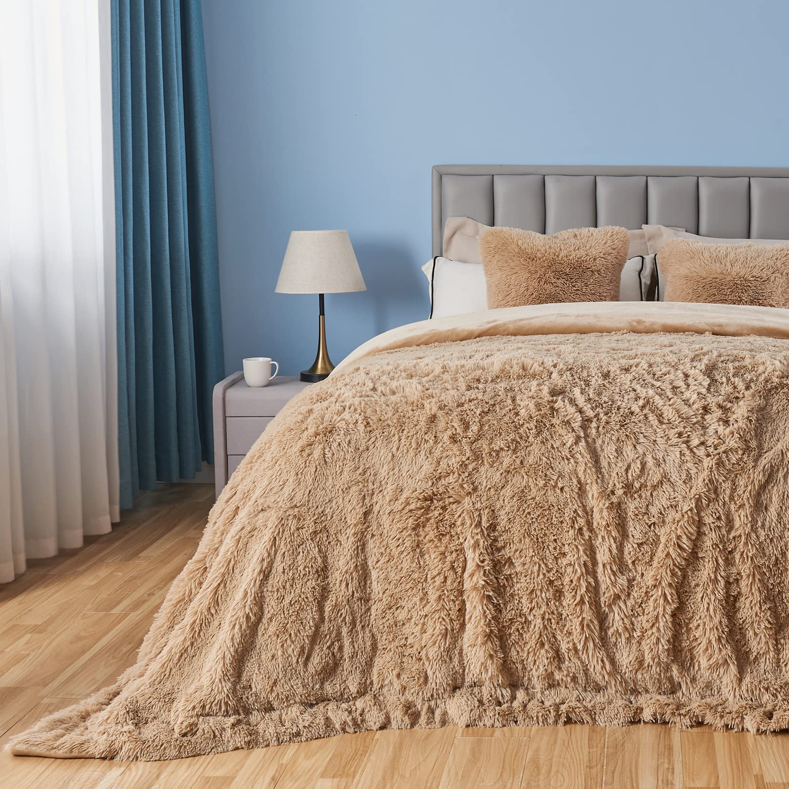 GONAAP Fuzzy Faux Fur Throw Blanket Twin Brown Super Soft Cozy Plush Fuzzy Shaggy Blanket for Couch Sofa Bed (Brown, Queen(90"x90"))