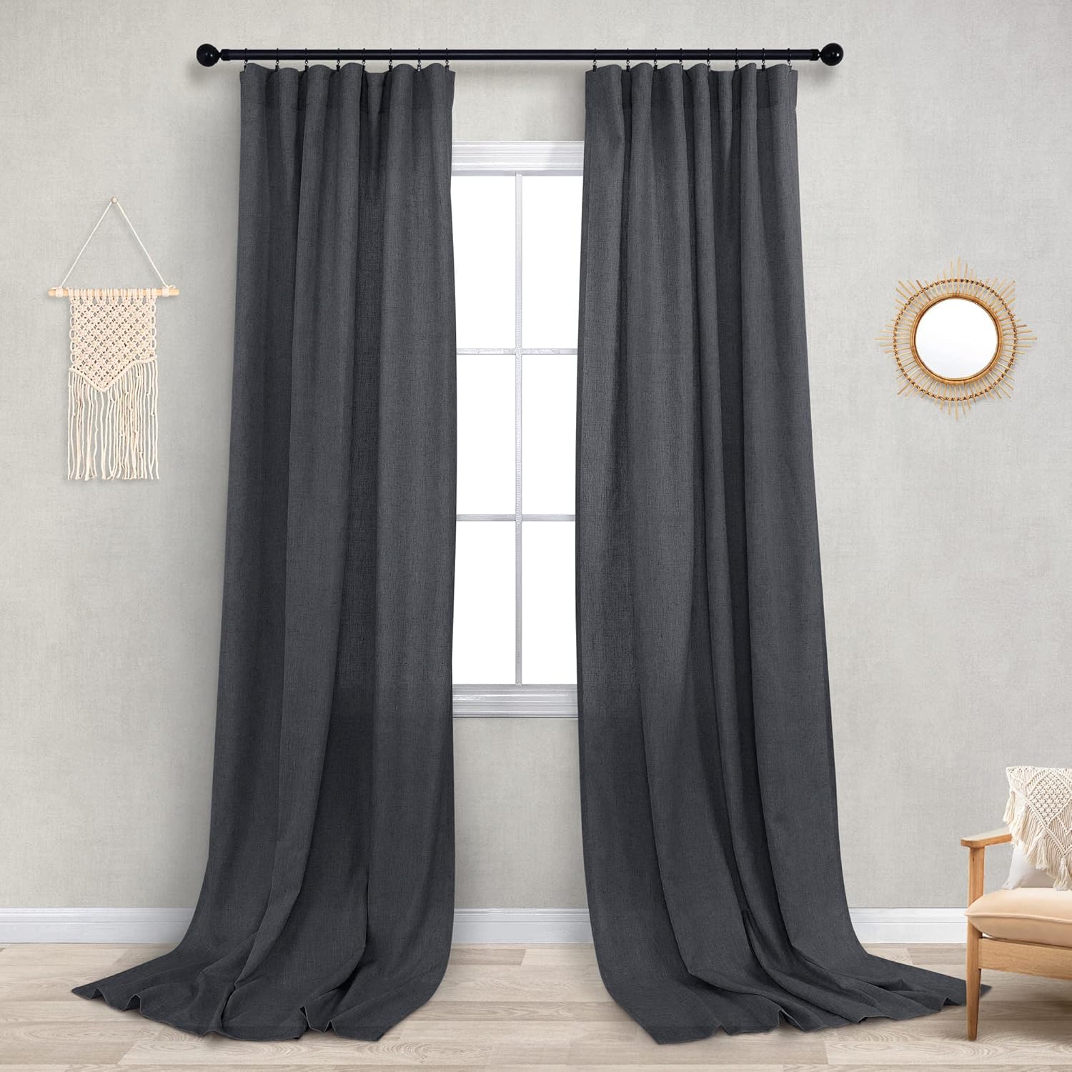 Charcoal Grey Curtains 108 Inches Long for Living Room