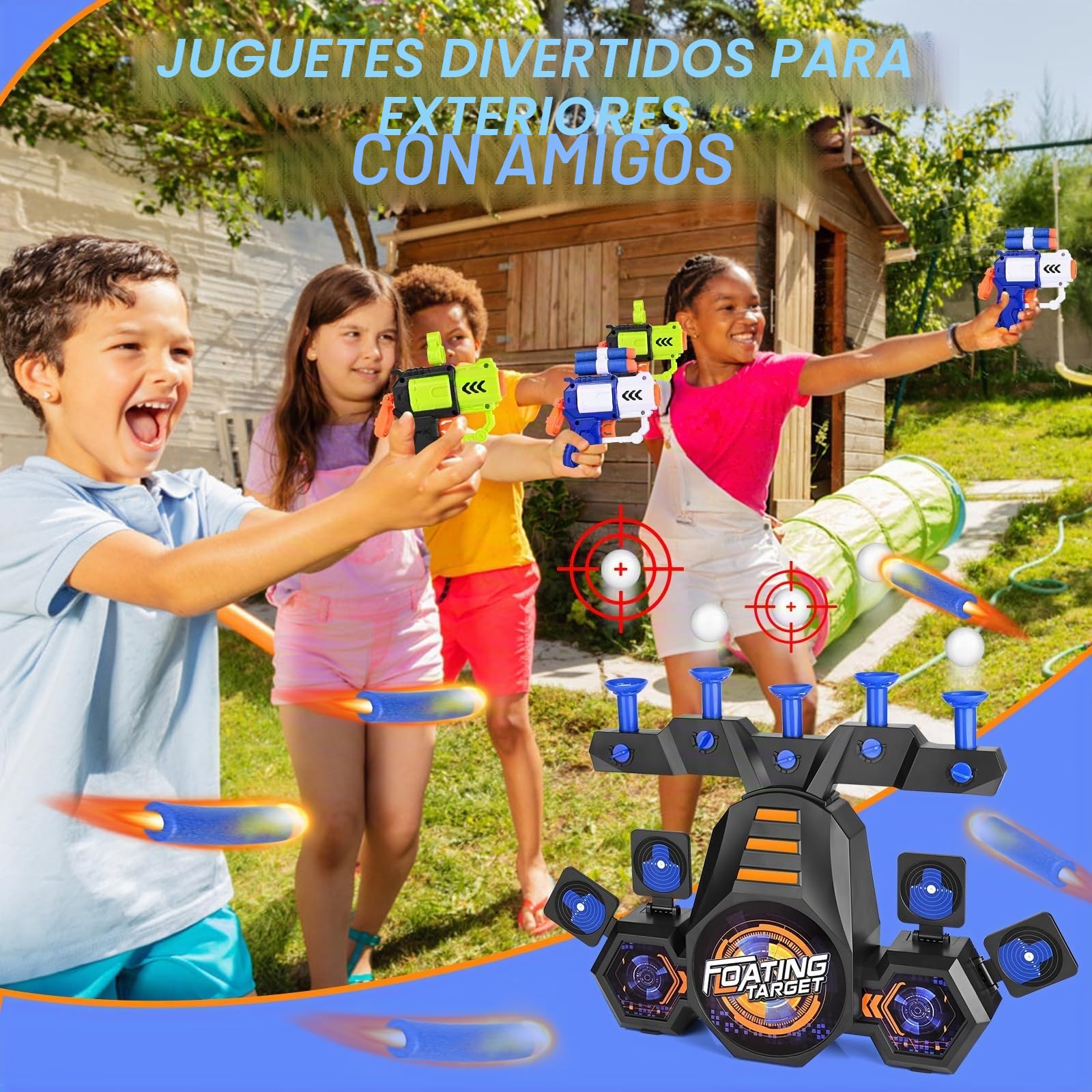 Pistola de Juguete para Nerf Objetivo de Pistola, Vankarr Juego de Disparos para niños con Modo de Objetivo de Bola Flotante y 9 Objetivos, Regalo para niños niñas de 6 7 8 9 10 11 12 años