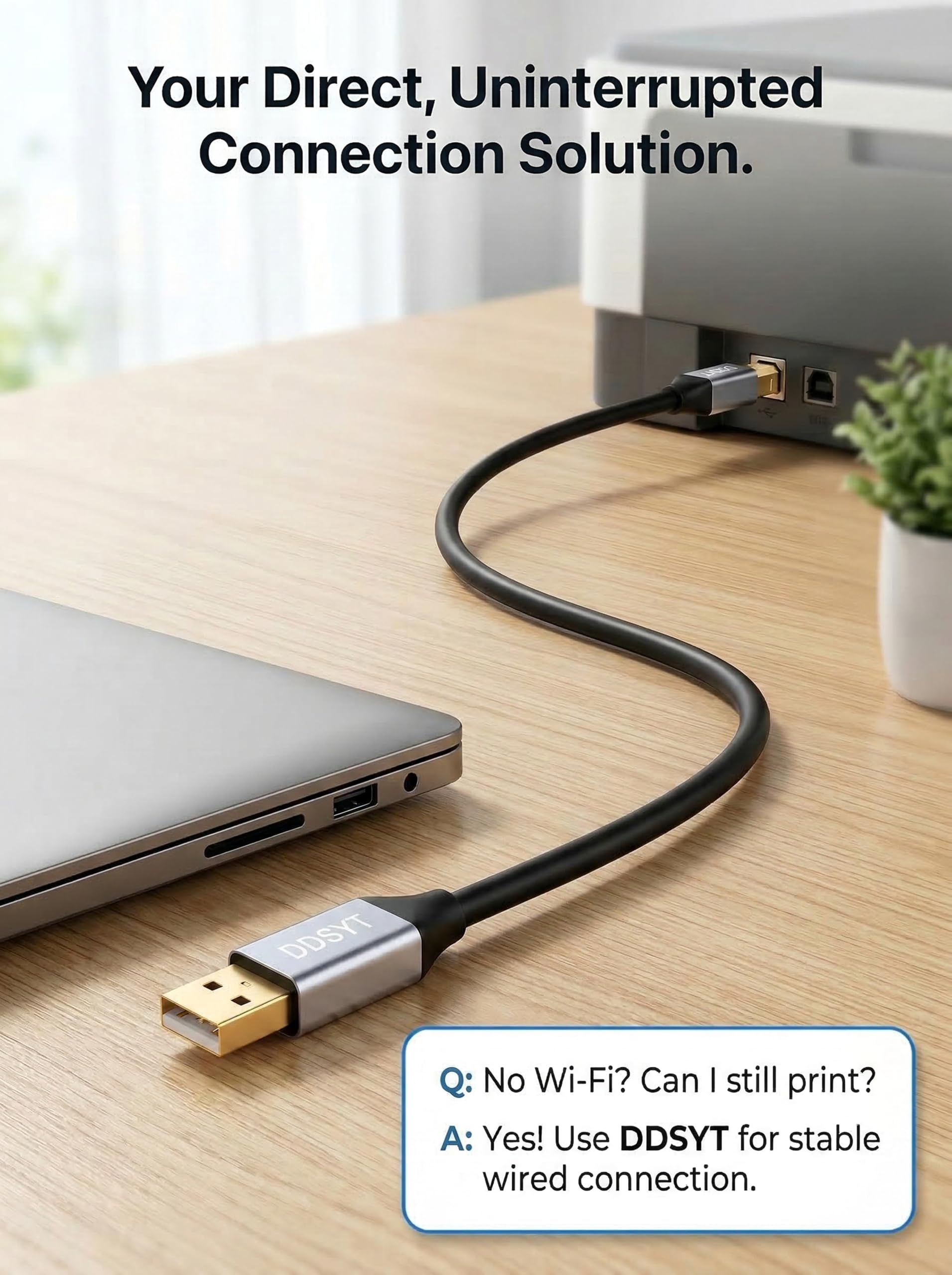Cavo USB 2.0 per stampante, 1,8 m, USB-A a USB-B 2.0, velocità di trasferimento 480 Mbps, per stampante o disco rigido esterno, connettori placcati oro
