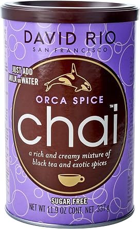 David Rio Orca Spice Reduced Calorie Chai Tea Latte Mix, 11.9 Oz | Black Tea, Organic Spices, Sugar Free, Dairy Free, Serve Hot or Cold, Just Add Water or Milk, 18 Servings