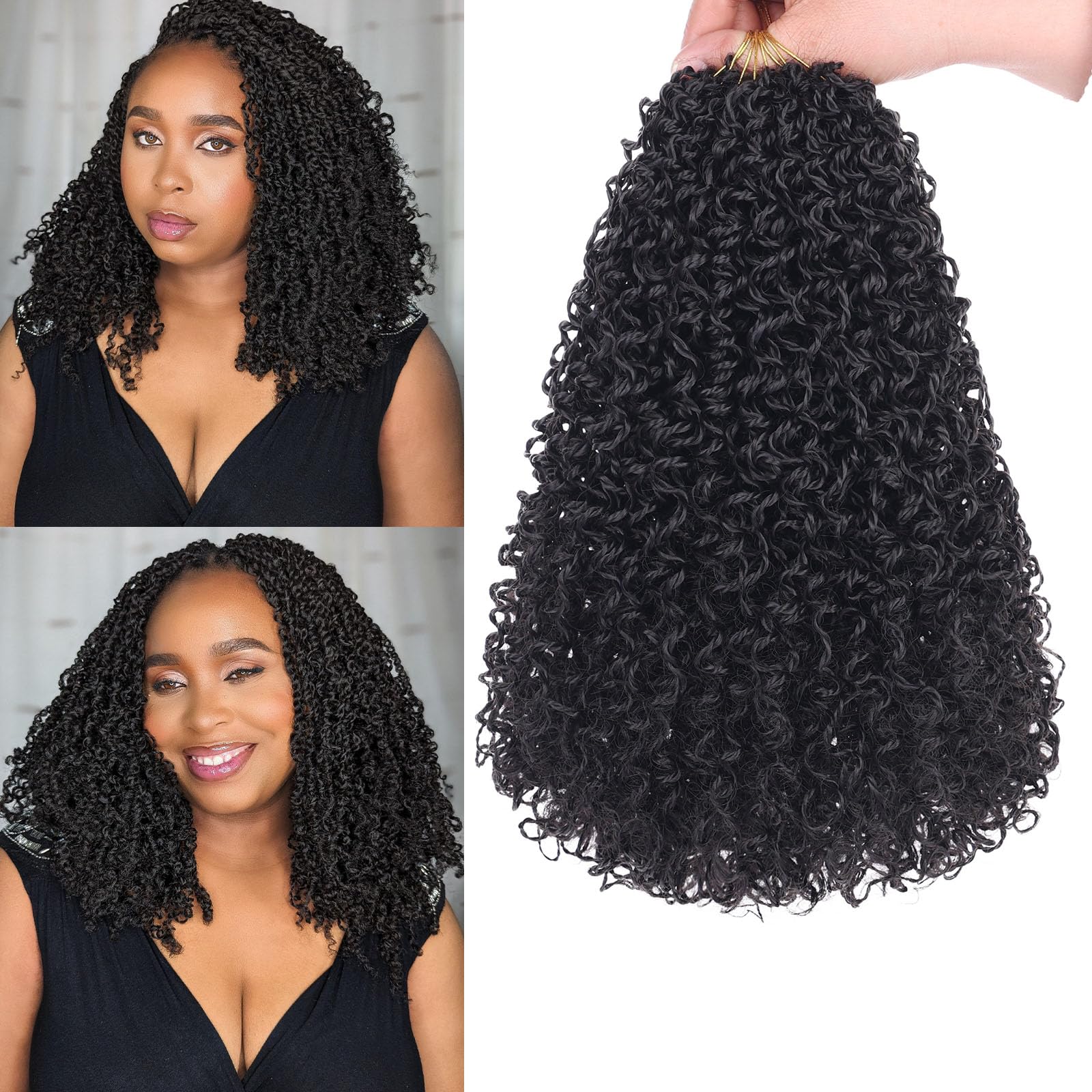 Samtress 12 Inch Pre-Twisted Passion Twist Crochet Hair - 8 Packs Natural Black Fluffy Senegalese Twists (#1B)