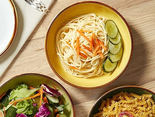 Miniatura 4 de ONEMORE Cuencos para pasta de porcelana de 30 onzas, cuencos poco profundos para pasta, juego de 4 platos poco profundos, aptos para microondas y