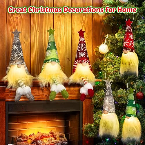 Miniatura 6 de Gloween Paquete de 6 gnomos decorativos de Navidad, iluminados hechos a mano suecos Tomte iluminados de felpa de elfo, regalo de vacaciones, regalo