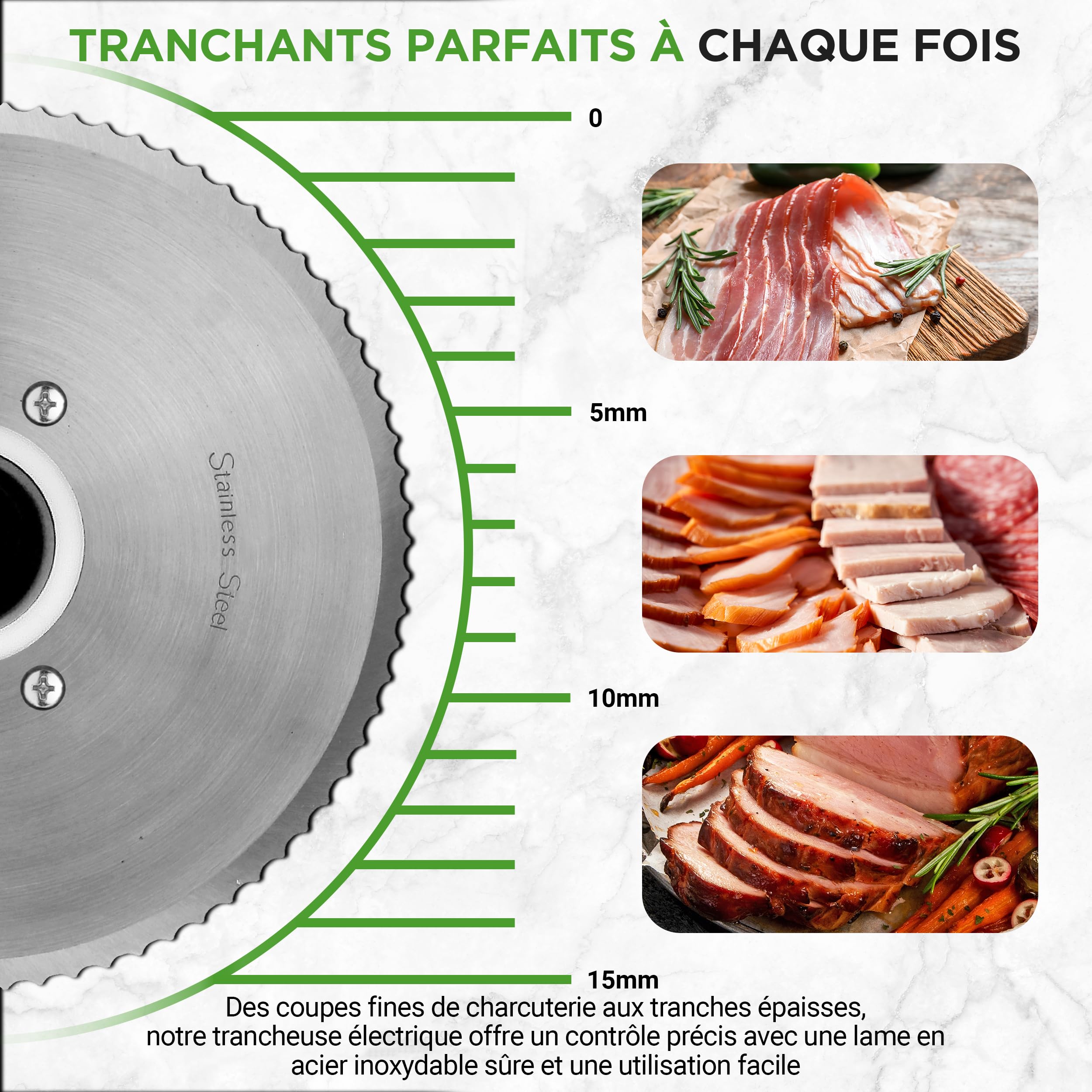 NutriChef Trancheuse Électrique 200 W pour Viande et Pain – Lame Amovible Inox 19 cm, Épaisseur Réglable 0 à 15 mm, Trancheuse Automatique Compacte, Noir